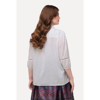 Ulla Popken  Blusa dal taglio svasato con pizzo traforato, scollo a V e maniche a 3/4 