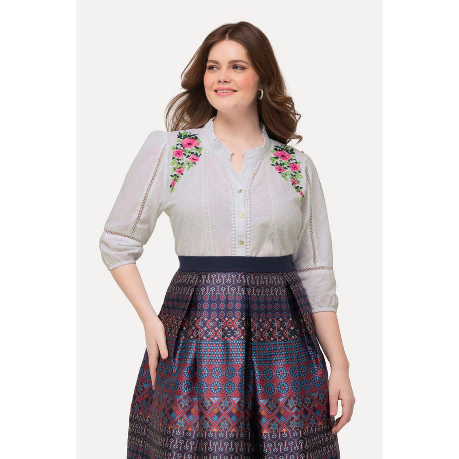 Ulla Popken Bluse Lochspitze A-Linie 3/4 Arm V-Ausschnitt  