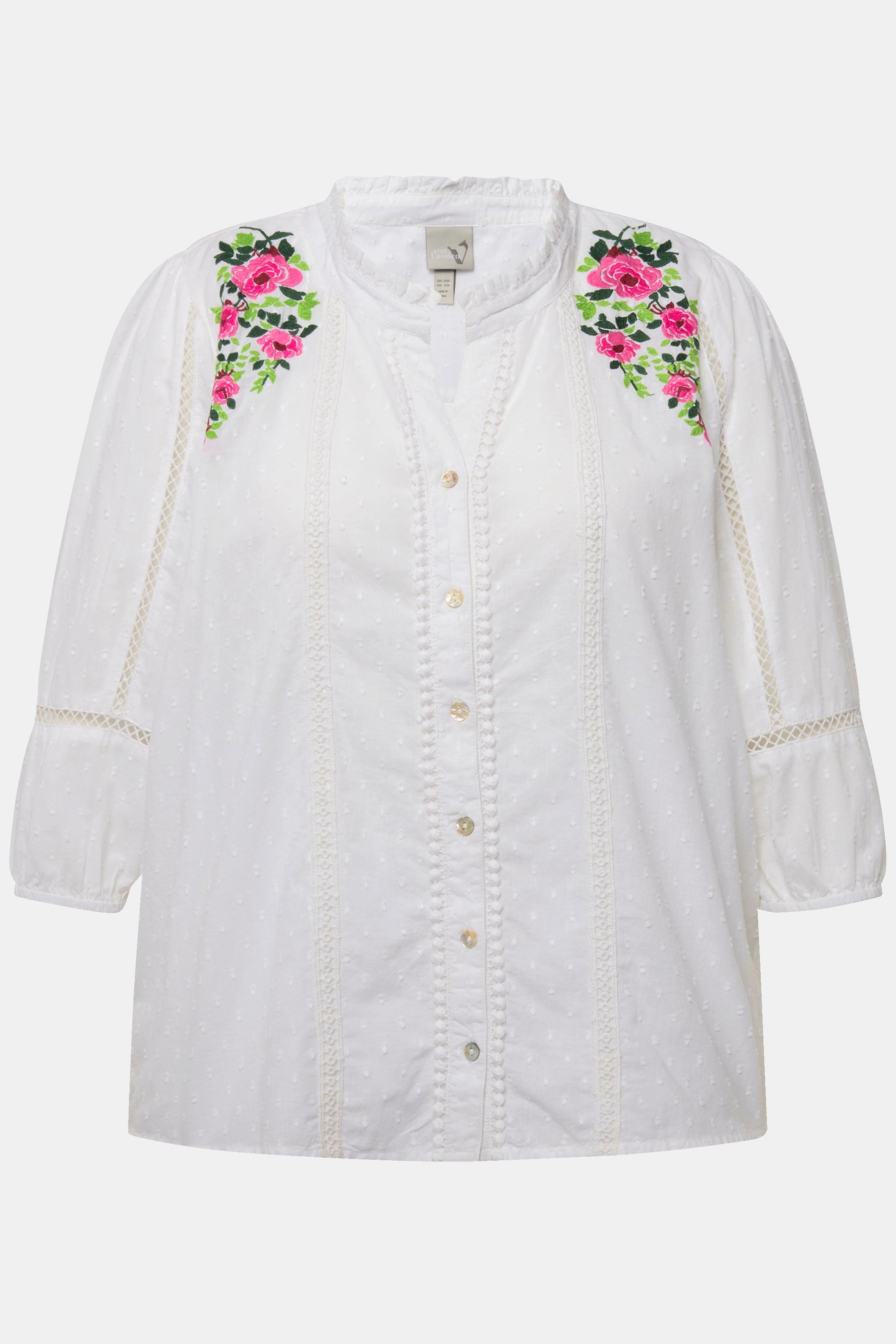 Ulla Popken Blusa Pizzo Traforato Linea A Maniche 3/4 Scollo a V  