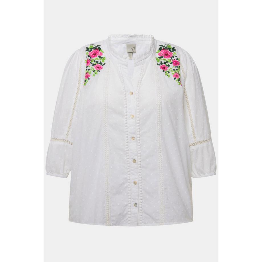 Ulla Popken Bluse Lochspitze A-Linie 3/4 Arm V-Ausschnitt  