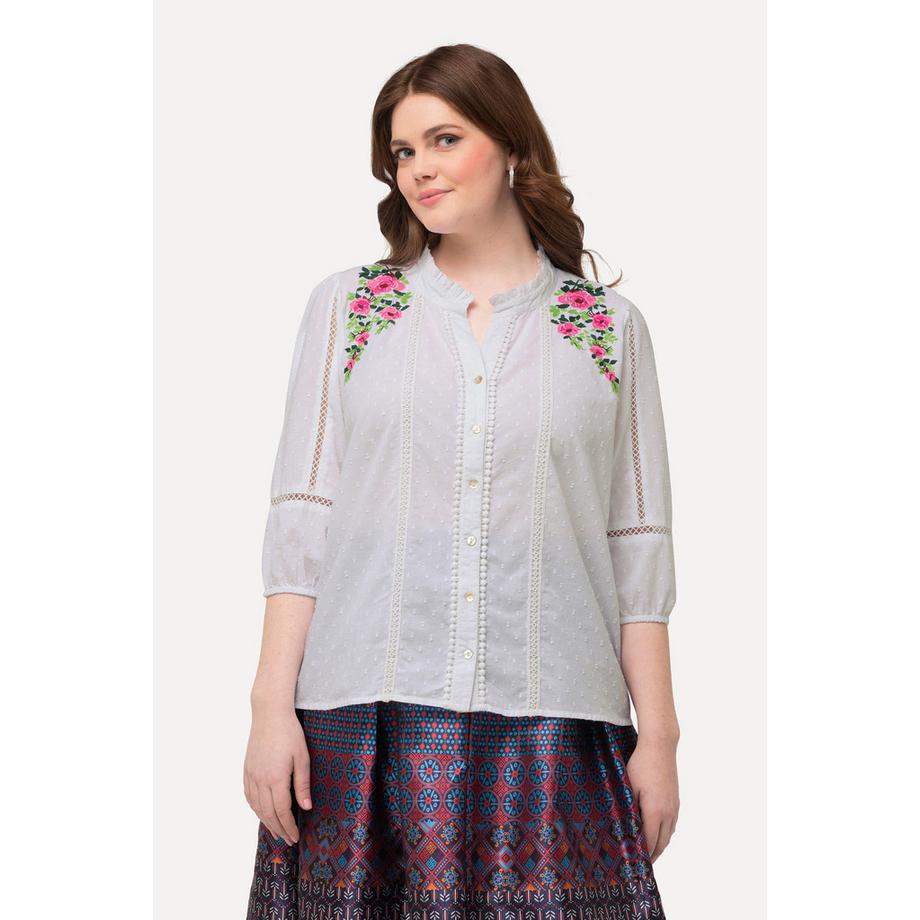 Ulla Popken Bluse Lochspitze A-Linie 3/4 Arm V-Ausschnitt  