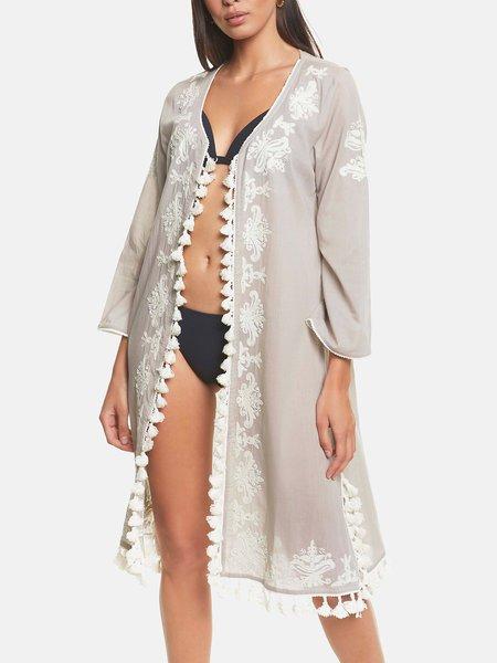 Image of Bestickte Strandtunika Complementos Unisex Light Beige L