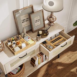 Northio Set di 2 cestini portaoggetti, cestini in giacinto d'acqua intrecciato per riporre e organizzare, soggiorno, cucina, camera da letto, 36 x 26 x 5 cm, legno naturale  