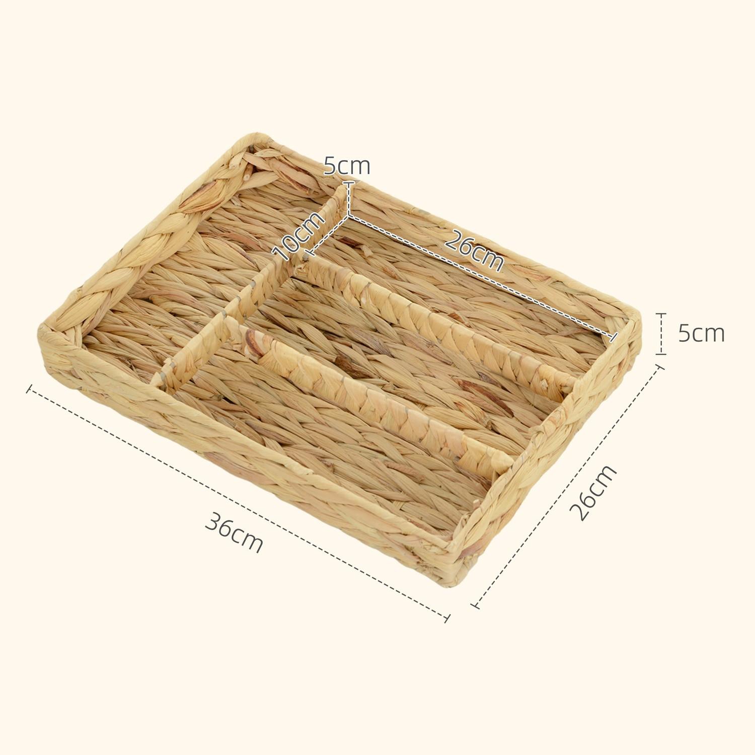 Northio Set di 2 cestini portaoggetti, cestini in giacinto d'acqua intrecciato per riporre e organizzare, soggiorno, cucina, camera da letto, 36 x 26 x 5 cm, legno naturale  
