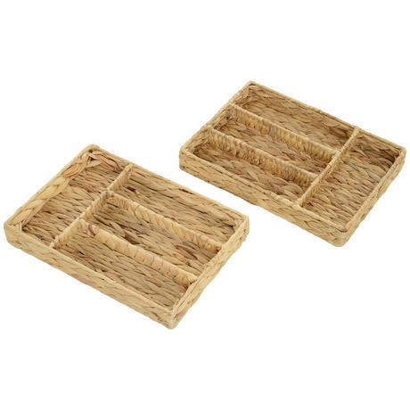 Northio Set di 2 cestini portaoggetti, cestini in giacinto d'acqua intrecciato per riporre e organizzare, soggiorno, cucina, camera da letto, 36 x 26 x 5 cm, legno naturale  