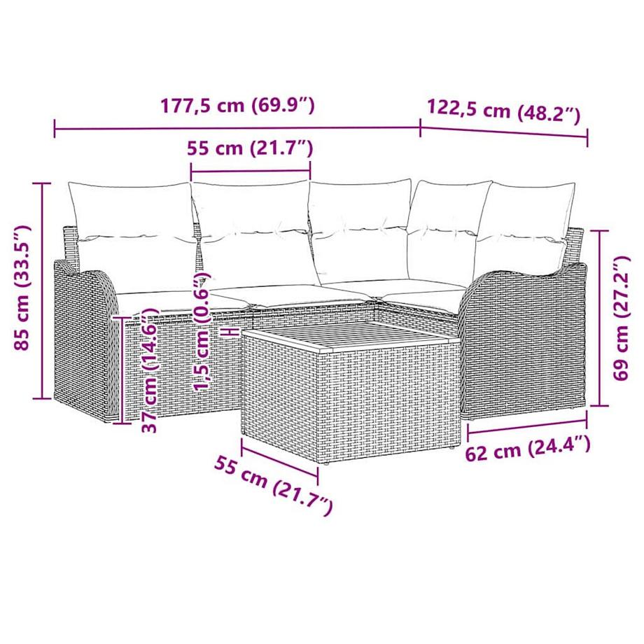 VidaXL Canapé modulaire d'extérieur poly rattan  
