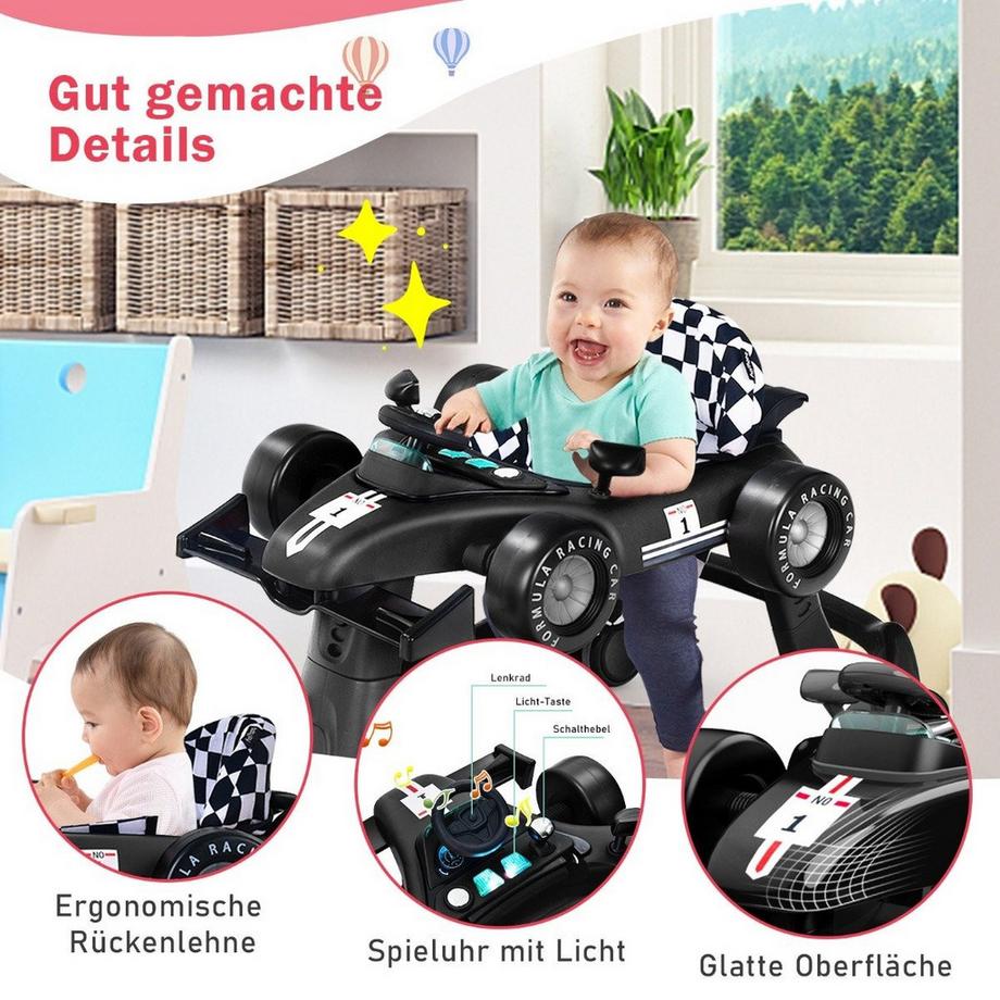 Northix  4 in 1 Lauflernwagen Klappbarer Lauflernwagen 73 x 61 x 51,5/53,5/55,5 cm Schwarz 