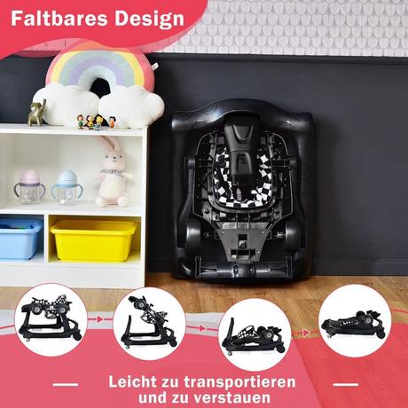 Northix  4 in 1 Lauflernwagen Klappbarer Lauflernwagen 73 x 61 x 51,5/53,5/55,5 cm Schwarz 