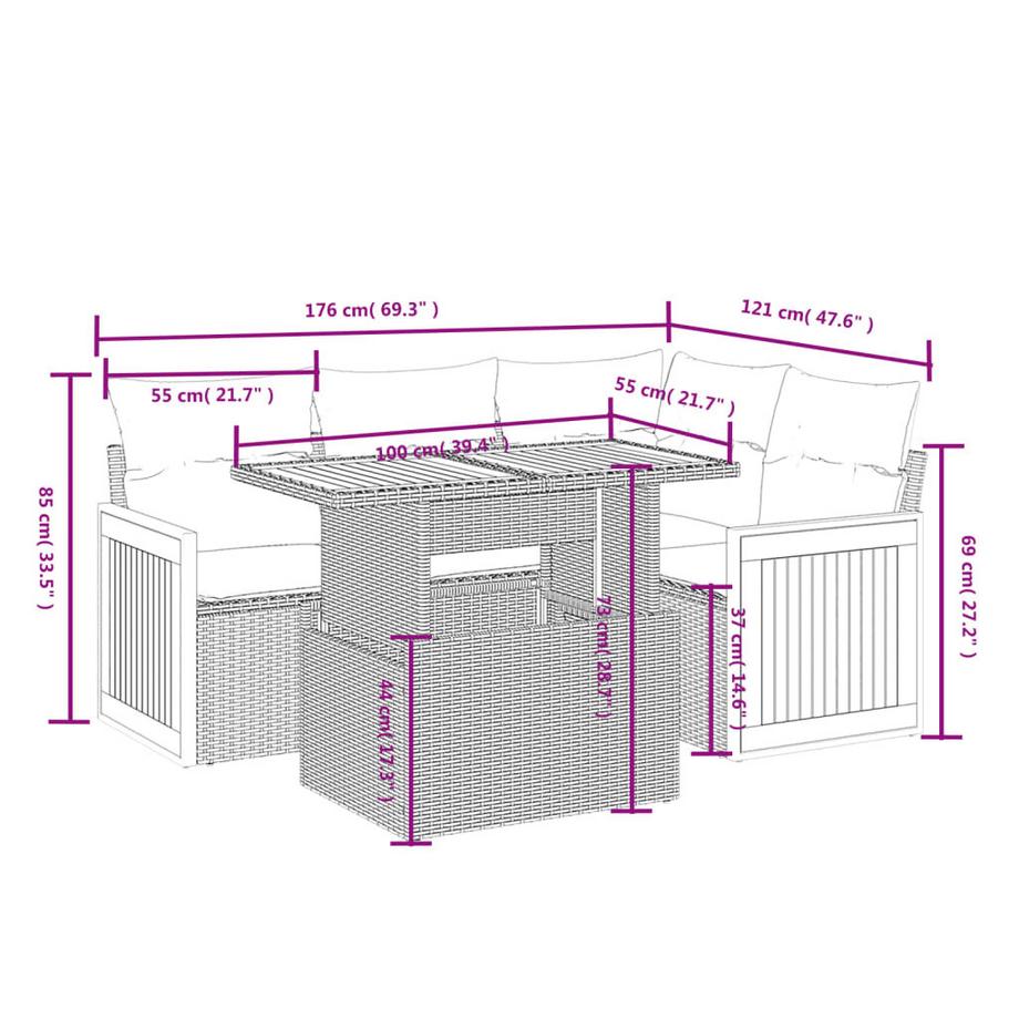 VidaXL Ensemble de canapés de jardin rotin synthétique  
