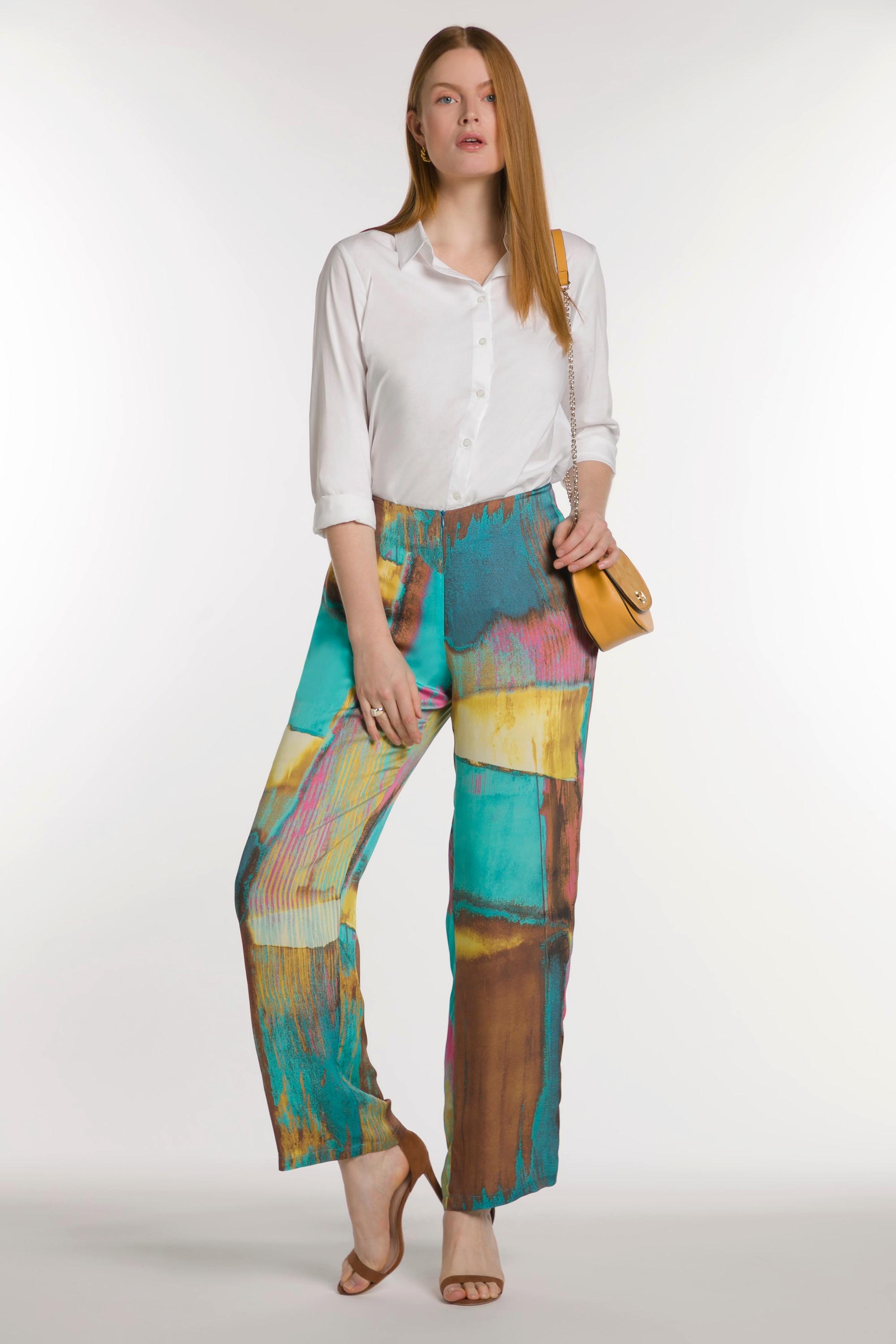 Ulla Popken  Pantalon Marlene, artwork, jambes larges et droites 