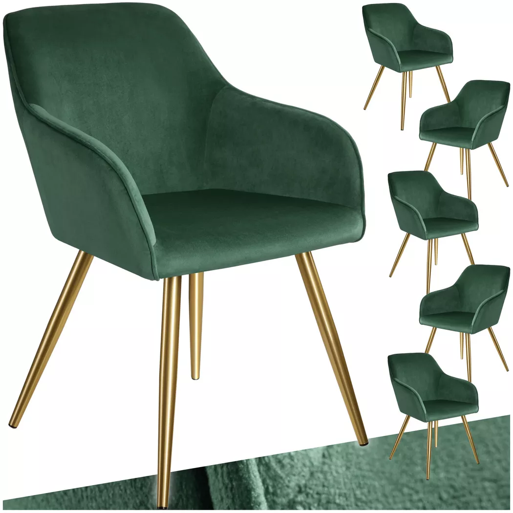 Tectake - Chaise MARILYN rembourrée aspect velours, 6 Stück, Vert Foncé