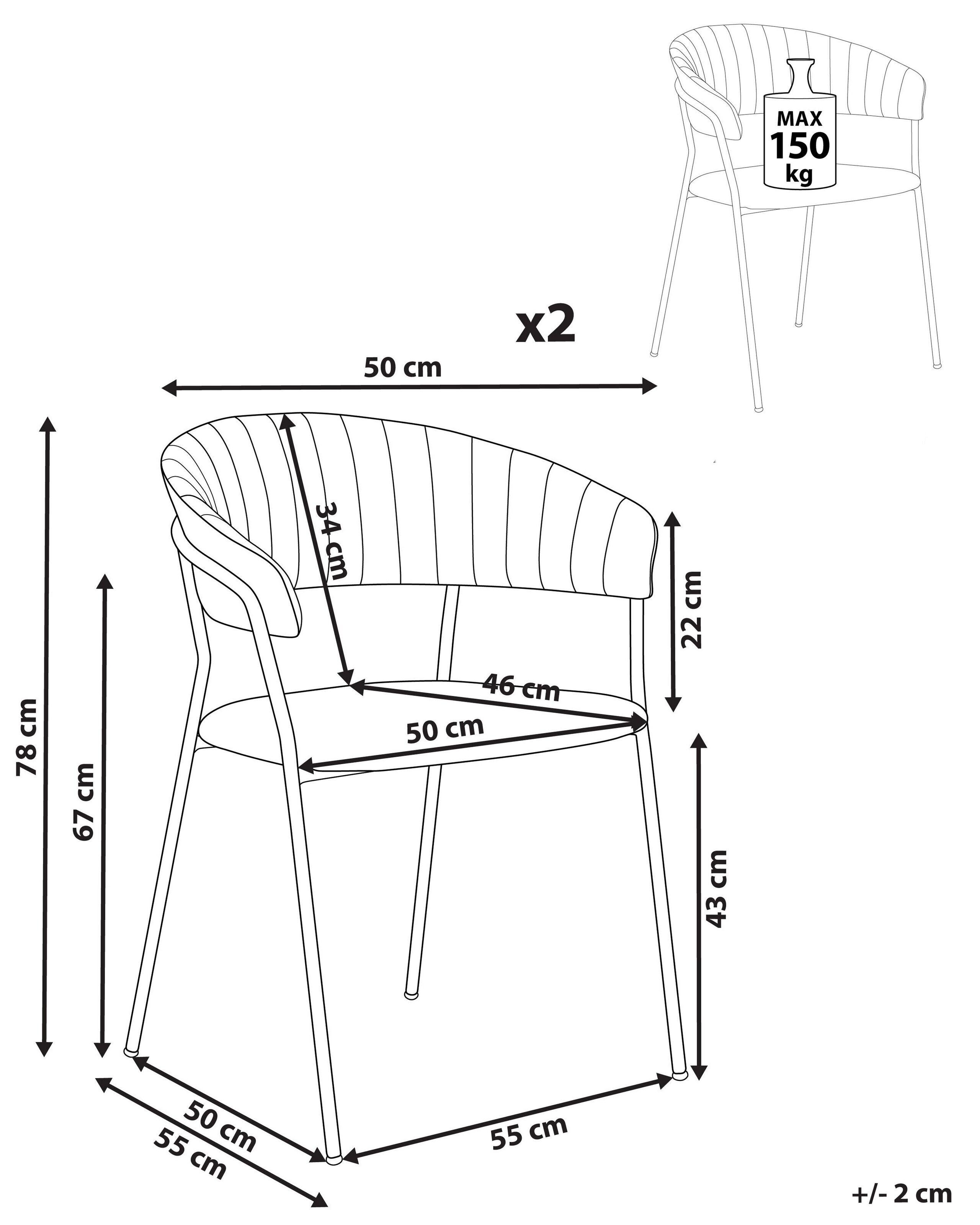 Beliani Lot de 2 chaises en Velours Glamour MARIPOSA  