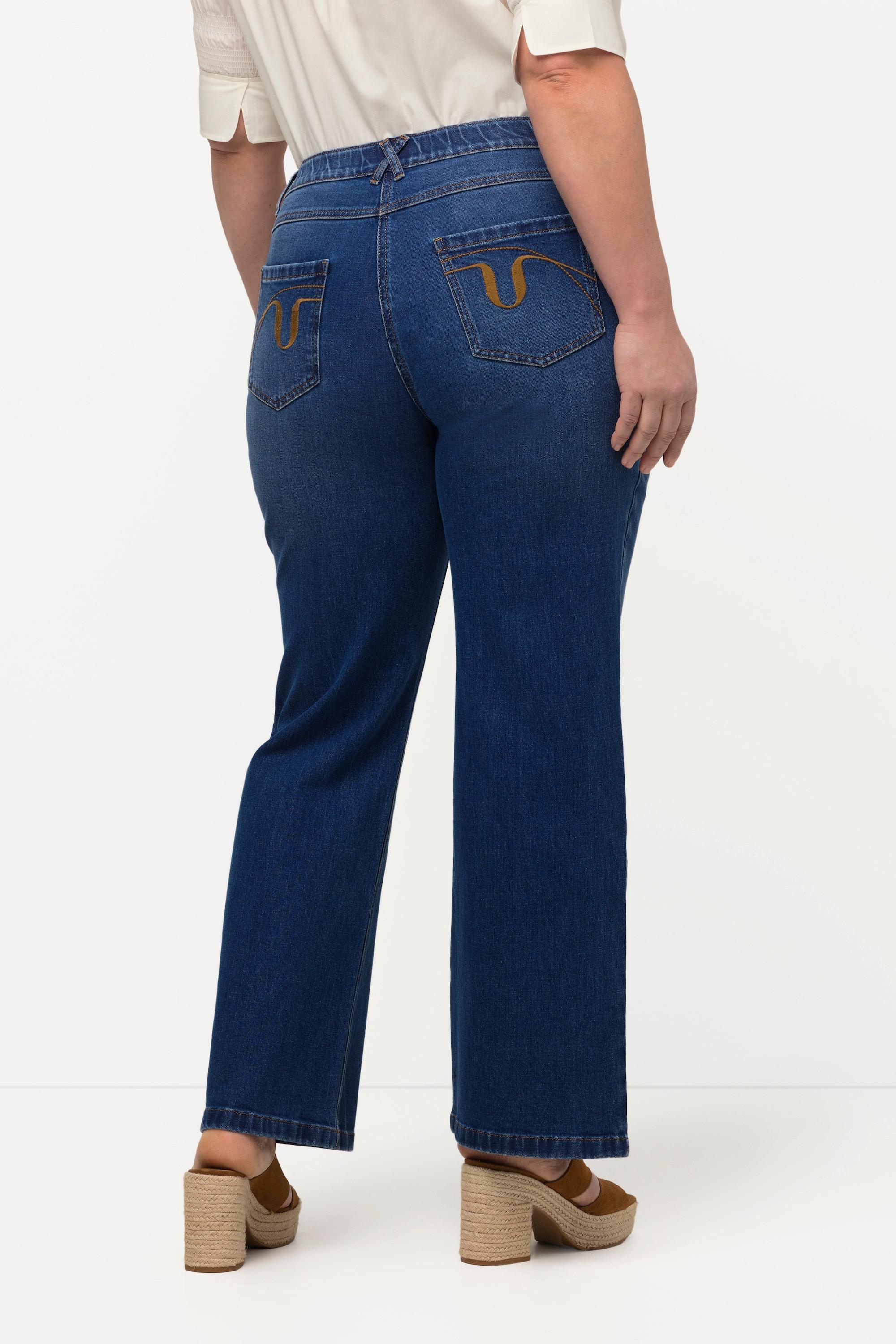 Ulla Popken  Jeans modello Mary in cotone biologico con taglio della gamba ampio e cintura comoda 