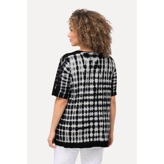 Ulla Popken  T-shirt con texture, stampa batik, scollo a V e mezze maniche 