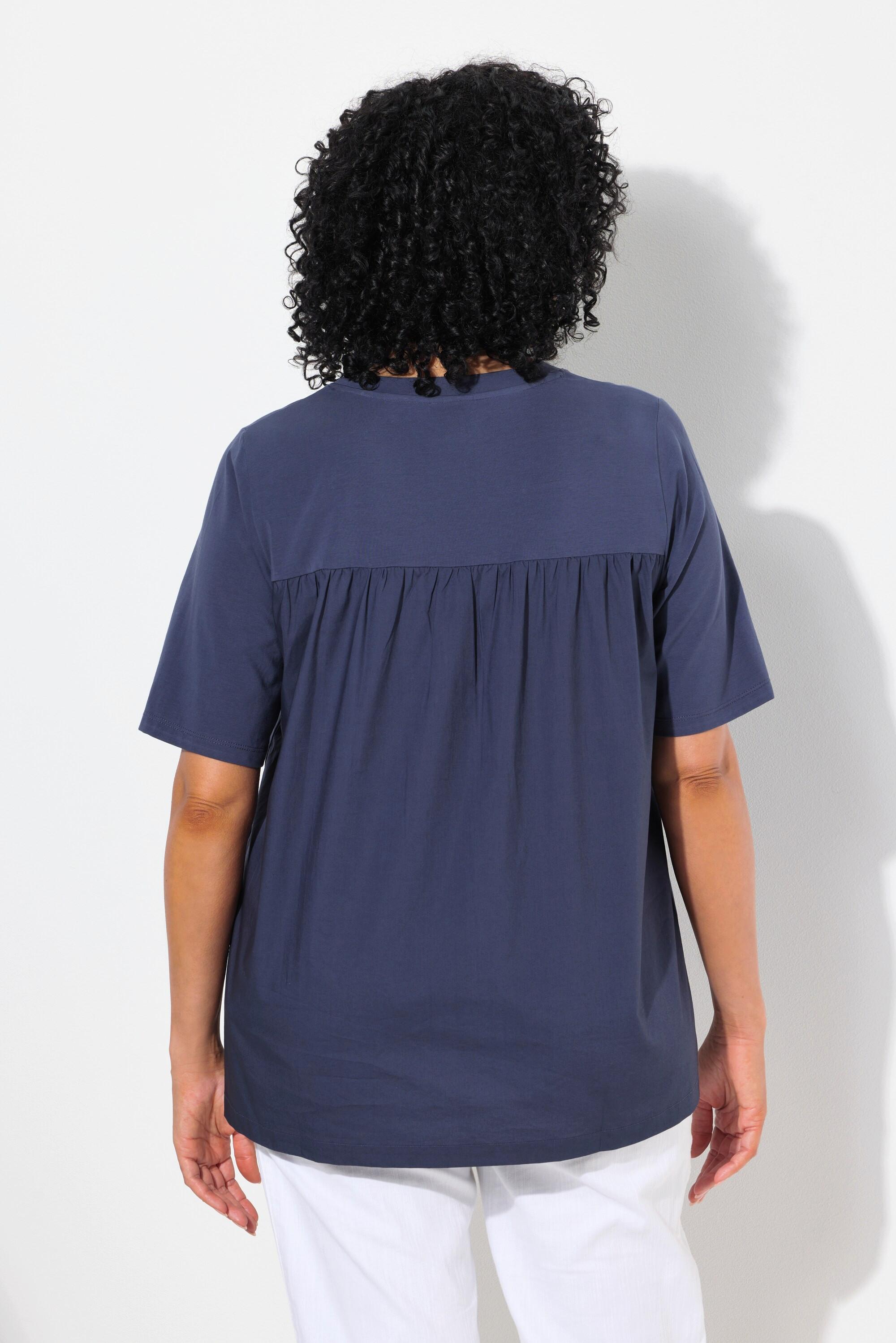 Ulla Popken Materialmix A-Linie V-Ausschnitt Halbarm T-Shirt  