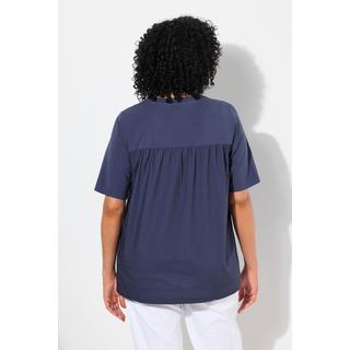 Ulla Popken Materialmix A-Linie V-Ausschnitt Halbarm T-Shirt  