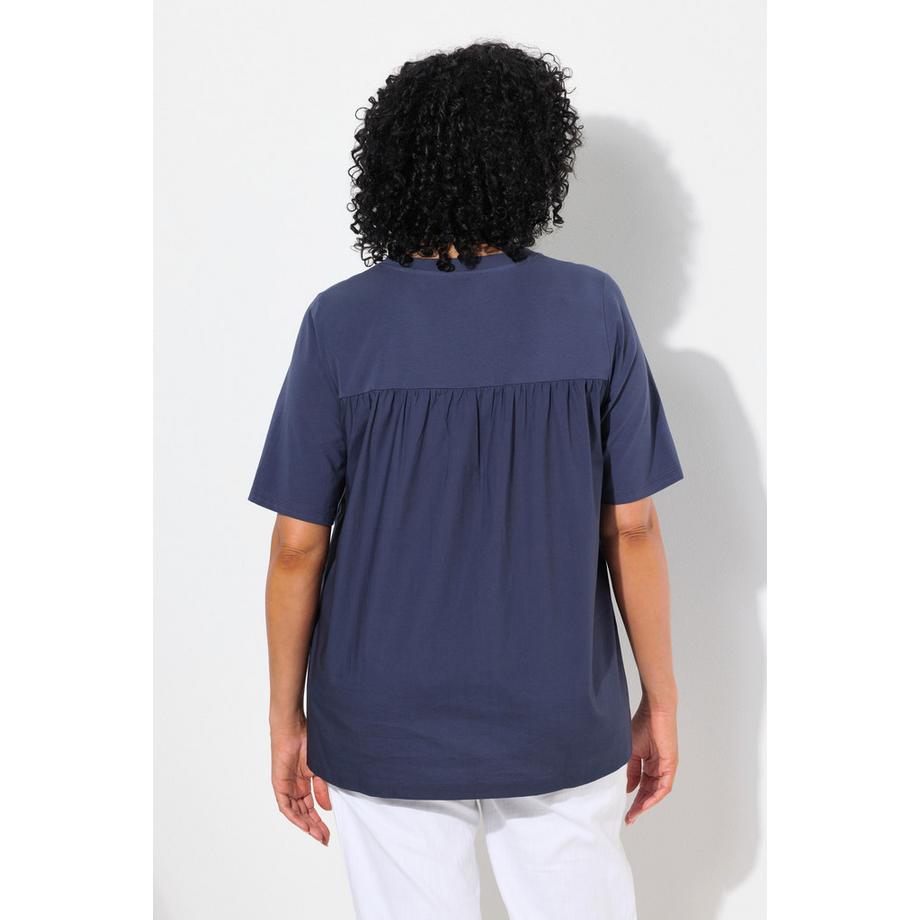 Ulla Popken T-shirt misto materiali linea ad A scollo a V mezze maniche  