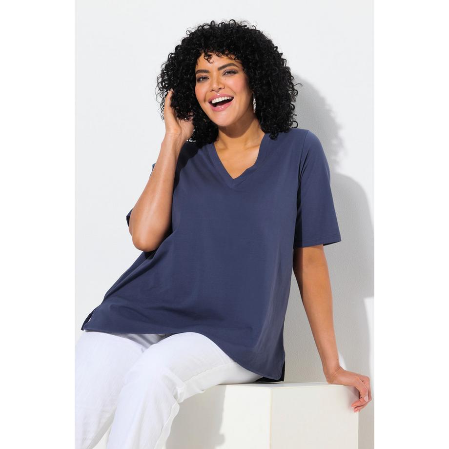 Ulla Popken T-shirt misto materiali linea ad A scollo a V mezze maniche  