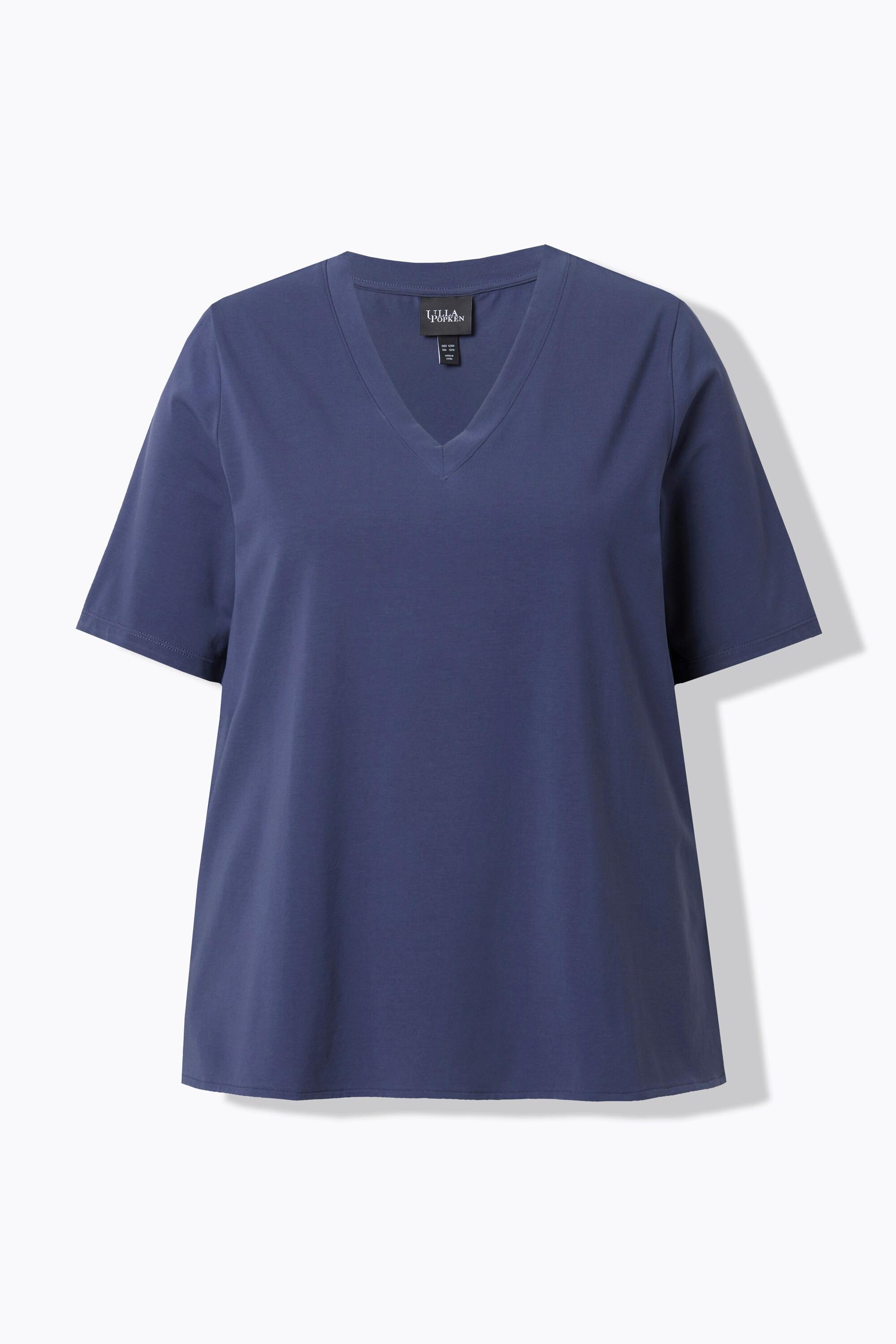 Ulla Popken Materialmix A-Linie V-Ausschnitt Halbarm T-Shirt  