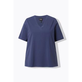 Ulla Popken Materialmix A-Linie V-Ausschnitt Halbarm T-Shirt  