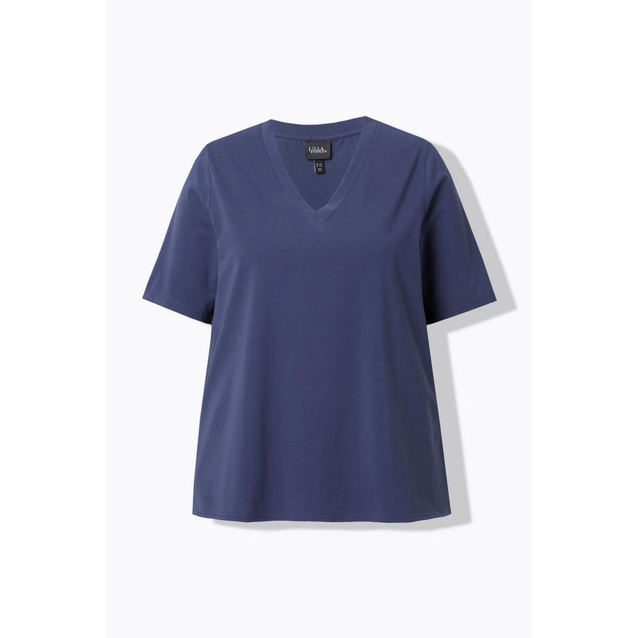 Ulla Popken T-shirt misto materiali linea ad A scollo a V mezze maniche  