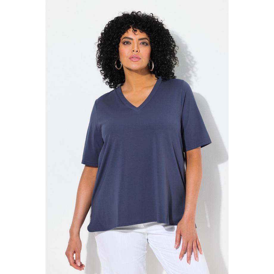 Ulla Popken T-shirt misto materiali linea ad A scollo a V mezze maniche  