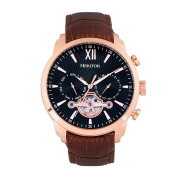 Heritor Montre Automatique Arthur Semi-Squelette avec Bracelet en Cuir avec Jour/Date