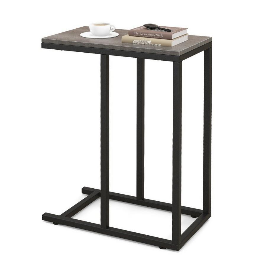 Northio Beistelltisch C-Form Sofatisch mit Metallgestell Kaffeetisch für Wohnzimmer Grau  