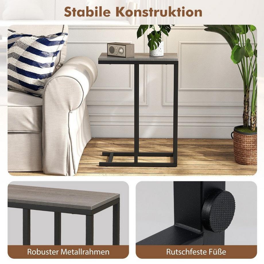 Northio Beistelltisch C-Form Sofatisch mit Metallgestell Kaffeetisch für Wohnzimmer Grau  