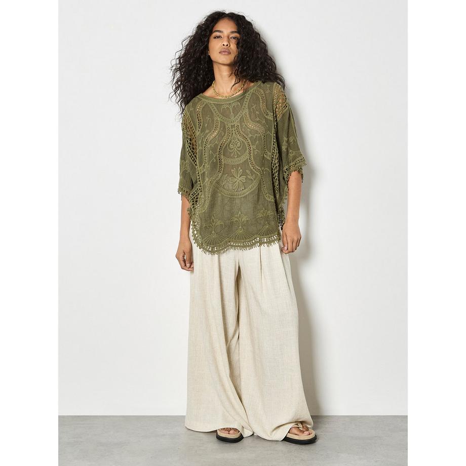 APRICOT Top in misto cotone con ricamo all'uncinetto  