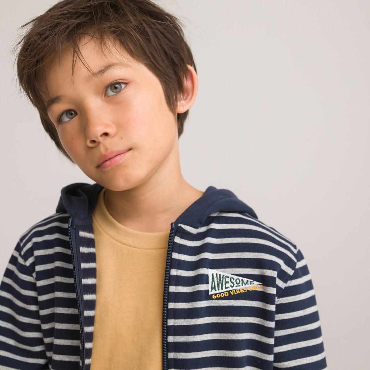 Image of Gestreifte Kapuzensweatjacke Mit Reissverschluss Jungen Blau 5-6A