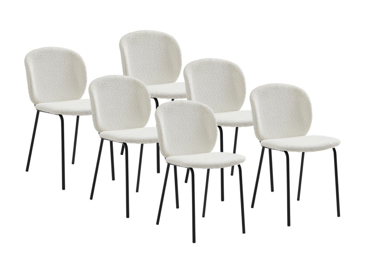 Vente-unique Lot de 6 chaises en tissu bouclette et métal noir - Crème - BEJUMA  