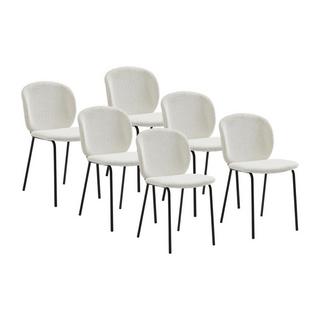 Vente-unique Lot de 6 chaises en tissu bouclette et métal noir - Crème - BEJUMA  