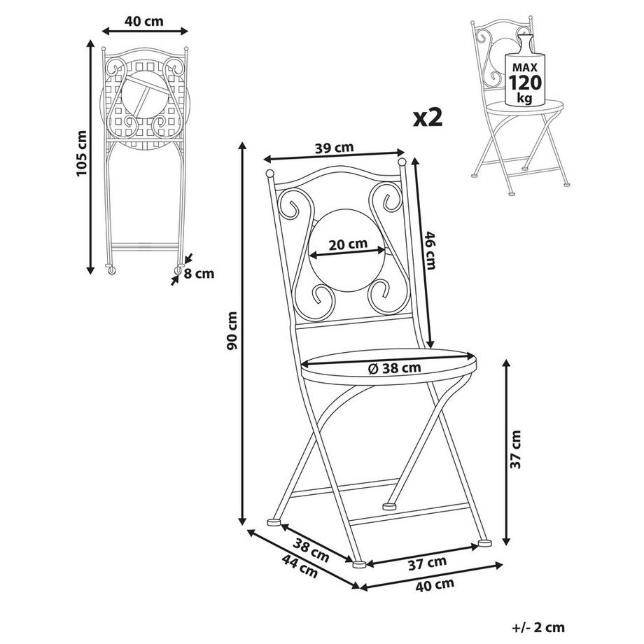 Beliani Lot de 2 chaises de jardin en Métal Rétro CASARIO  
