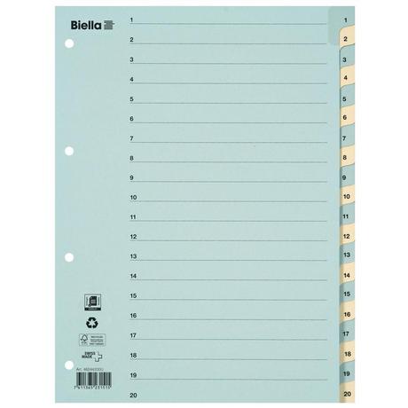 Biella  Répertoire en carton onglets renforcés, 1-20 - x 10 