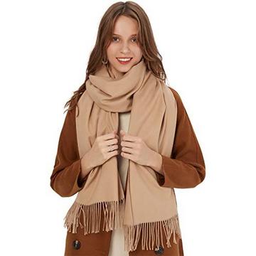Écharpe chaude hiver automne en coton uni avec glands/franges, plus de 40 couleurs unies et à carreaux Pashmina xl écharpes Beige chameau clair