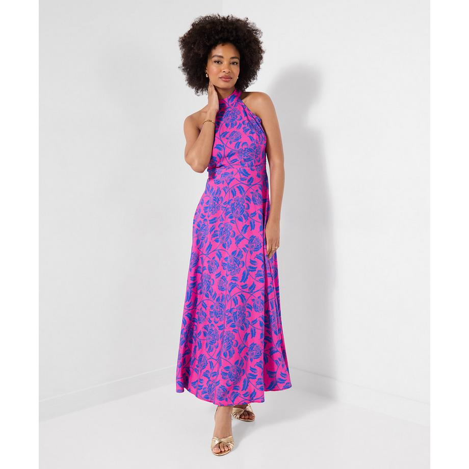 Maxikleid mit Print und Neckholder-Design