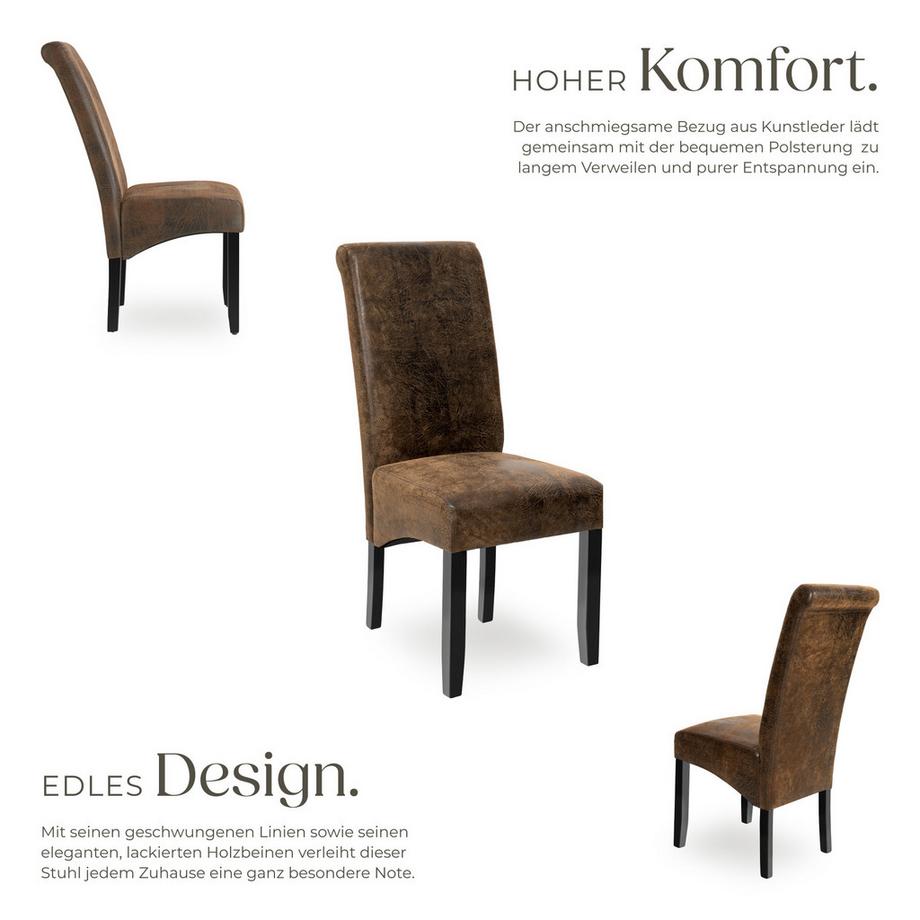 Tectake Esszimmerstuhl  gepolstert mit Kunstlederbezug hohe Rückenlehne  