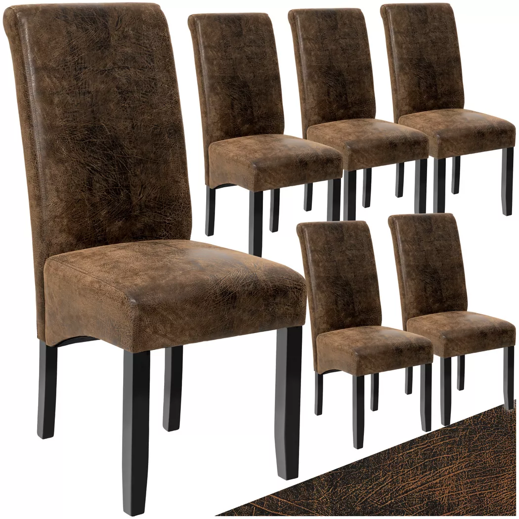 Tectake - Ensemble de 6 chaises de salle à manger aspect cuir marron foncé