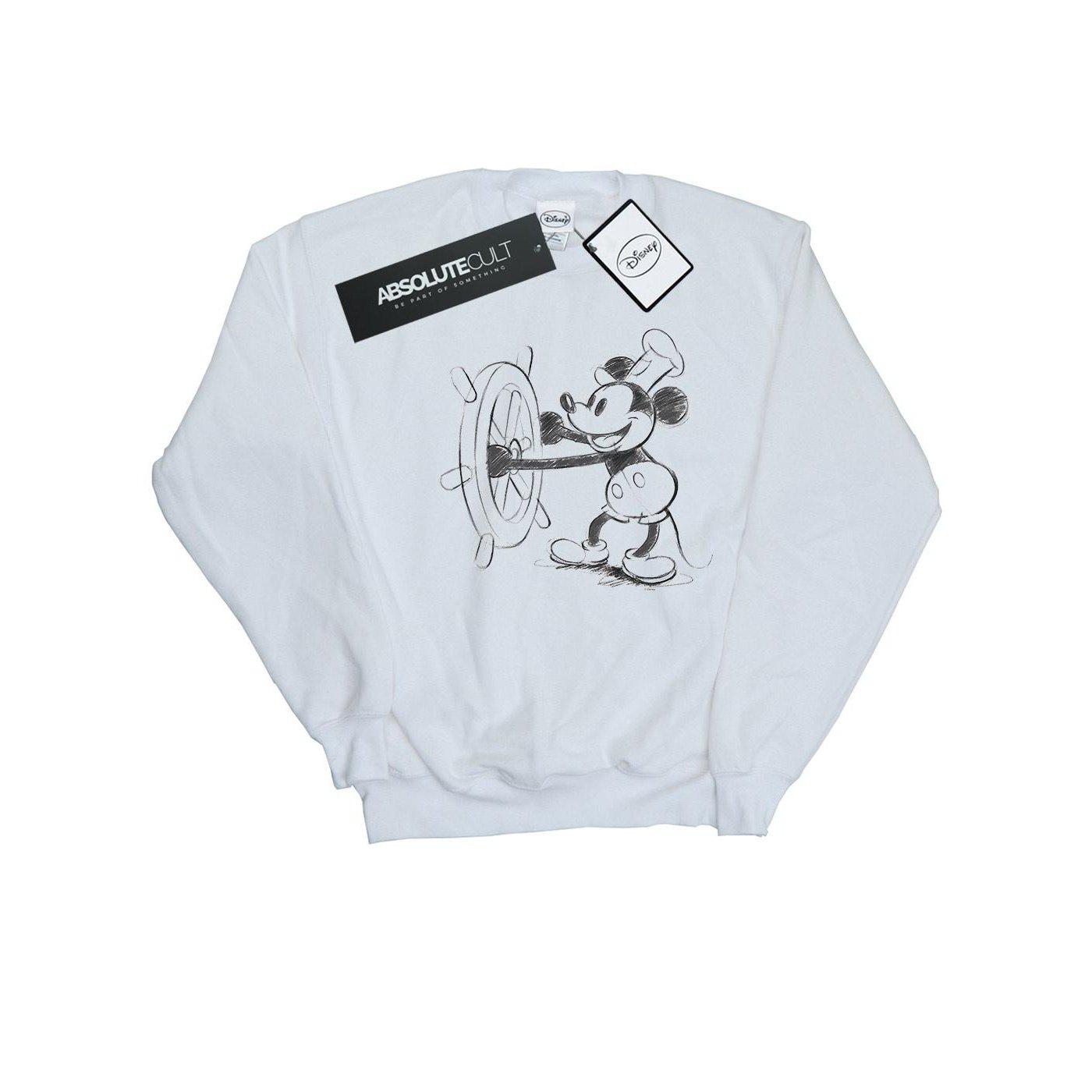 Image of Mickey Mouse Steamboat Sketch Sweatshirt Mädchen Weiss 140/146