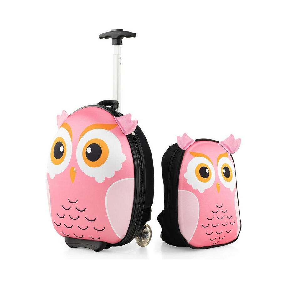 B2X  2 TLG Kinderkoffer & Rucksack mit Rollen & 3 stufigem Teleskopgriff 12”+16” Kindertrolley Eule 