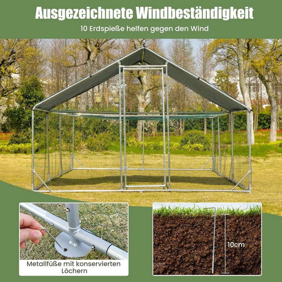 Northio  Grand poulailler en métal avec couvercle étanche et résistant au soleil, enclos extérieur galvanisé pour animaux de compagnie, argent 