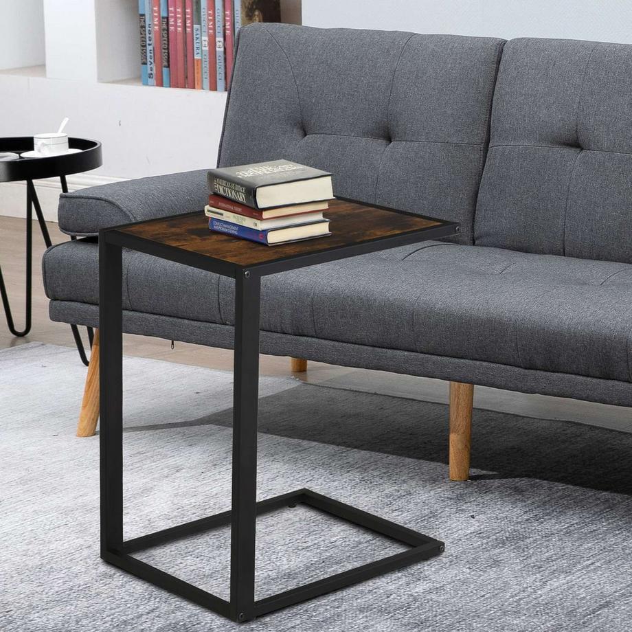 Northio Beistelltisch In C-Form Kaffeetisch Couchtisch Standtisch Tisch Metall Mdf Rustikal-Braun 40,6 X 50,8 X 64,2 Cm  