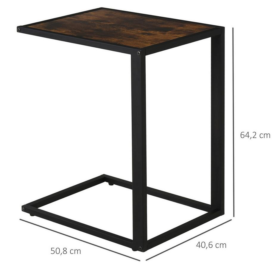 Northio Beistelltisch In C-Form Kaffeetisch Couchtisch Standtisch Tisch Metall Mdf Rustikal-Braun 40,6 X 50,8 X 64,2 Cm  