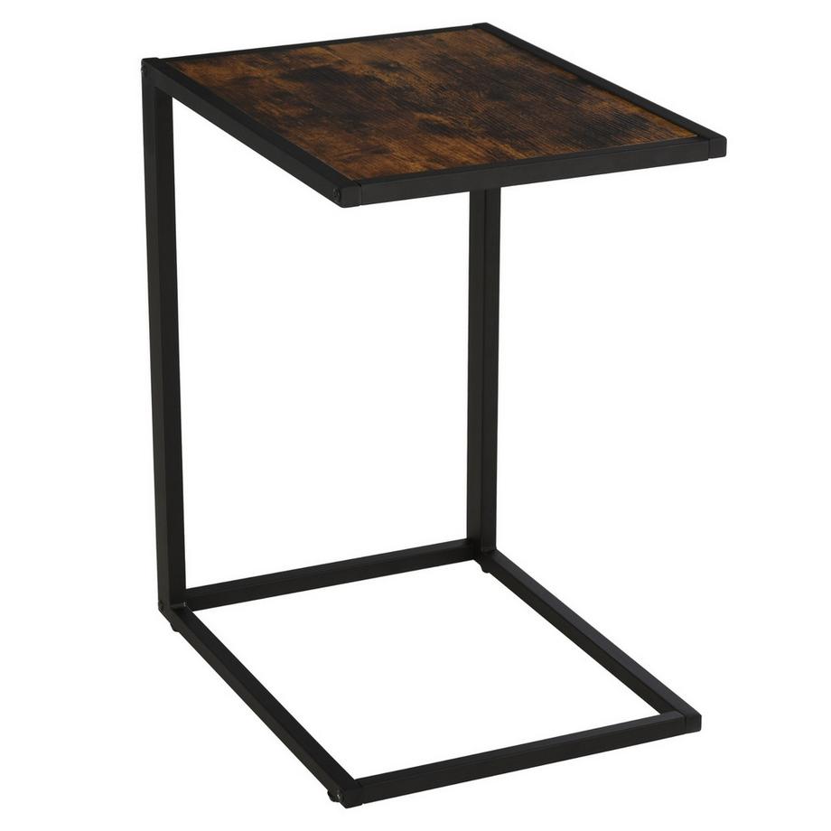 Beistelltisch In C-Form Kaffeetisch Couchtisch Standtisch Tisch Metall Mdf Rustikal-Braun 40,6 X 50,8 X 64,2 Cm