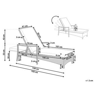 Beliani Sonnenliege mit Kissen aus PE Rattan Klassisch VASTO  