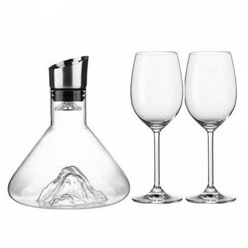 Premium Glaskaraffen Set Berggipfel mit 2 Weingläser