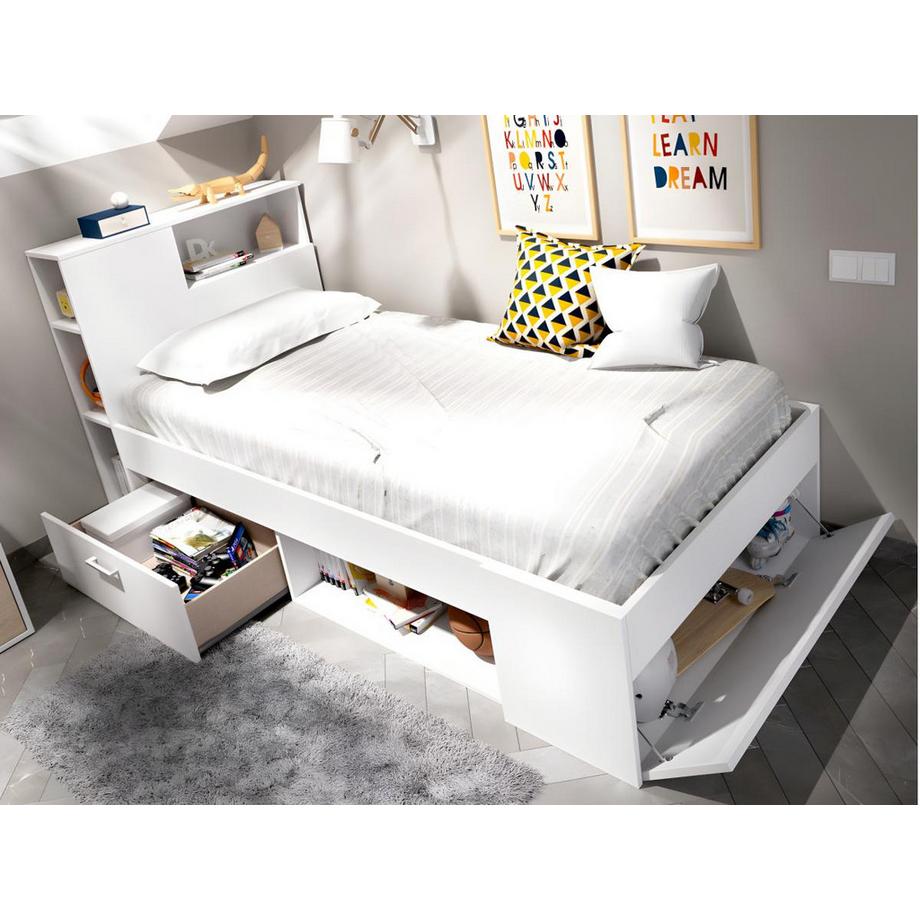 Vente-unique Letto singolo con testiera portaoggetti e cassetti  Bianco LEANDRE  