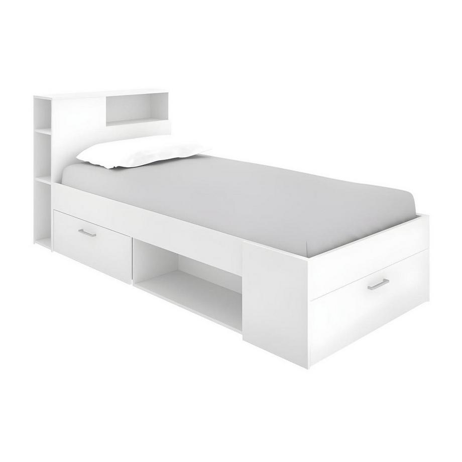Vente-unique Letto singolo con testiera portaoggetti e cassetti  Bianco LEANDRE  