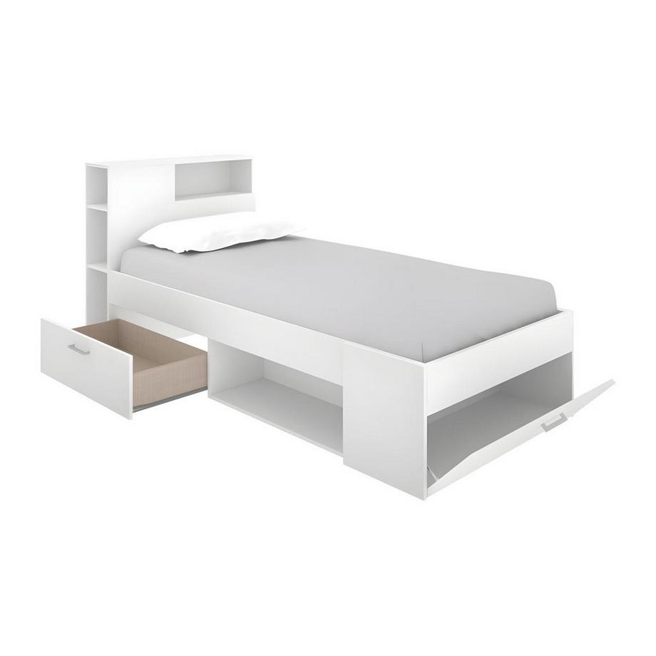 Vente-unique Letto singolo con testiera portaoggetti e cassetti  Bianco LEANDRE  